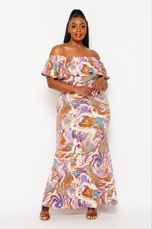 marble off the shoulder dress Marble Off Shoulder Maxi Dress – Aronda Company