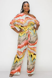 Water Printed Off Shoulder Jumpsuit