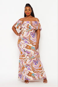 Marble Off Shoulder Maxi Dress