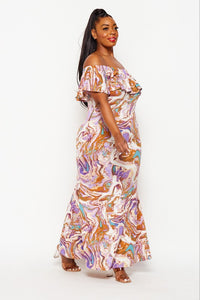 Marble Off Shoulder Maxi Dress