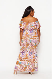 Marble Off Shoulder Maxi Dress